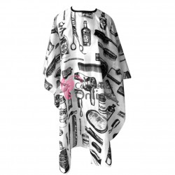 Pelerina de tuns pentru coafor / frizerie lunga Barber 000, 150x140 Alb cu Negru